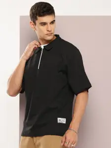 Kook N Keech Half-Zip Polo Collar Relaxed Fit Pure Cotton T-Shirt