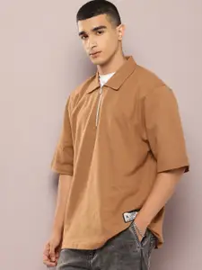 Kook N Keech Men Half-Zip Polo Collar Relaxed Fit Casual Shirt