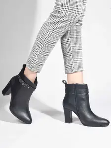 SHUZ TOUCH Women Block Heel Mid Black Ankle Length Regular Boots