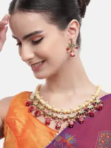 Anouk Women Gold-Plated Lotus Kundan Necklace Set