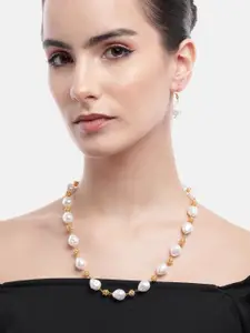 Anouk White Acrylic Stone with Golden Ball Necklace Set