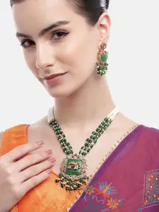 Anouk Green Premium Golden Elephant Pendant Kundan Necklace Set