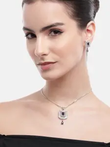 Anouk AD Stud Silver Toned Charming Chain Pendant Premium Necklace Set
