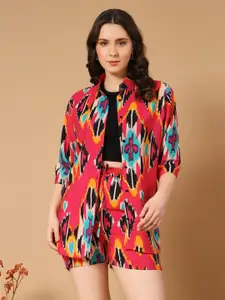 ZWERLON Geometric Printed Three-Quarter Sleeves Shirts With Shorts