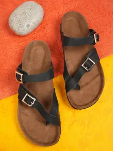 MOZAFIA Women Buckled Casual One Toe Flats