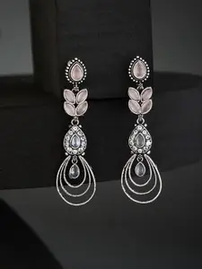 ATIBELLE German Silver Plated Contemporary Oxidised Stone Studded Drop Earrings