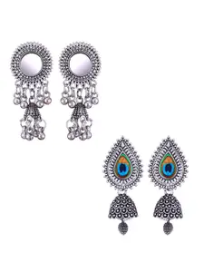 DIVASTRI Set of 2 Silver Plated Dome Shaped Oxidised Jhumkas