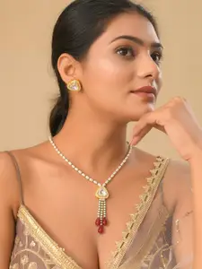 DASTOOR Gold-Plated Kundan-Studded & Beaded Necklace & Earrings