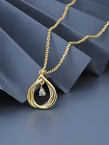 Carlton London 18kt Gold Plated with CZ Teardrop Pendant with Chain
