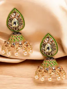 OOMPH Kundan Studded Pearls Beaded Floral Jhumkas