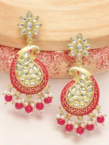 OOMPH Contemporary Kundan Meenakari Drop Earrings