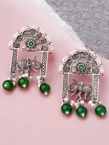 OOMPH Artificial Stones Studded and Beaded Animal Shaped Oxidised Drop Earrings