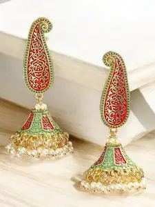 OOMPH Artificial Stones Studded and Beaded Contemporary Meenakari Jhumkas