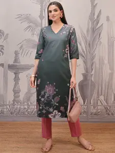Vishudh Pink Floral Printed Straight Kurta