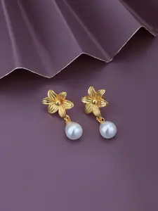 Carlton London 18KT Gold-Plated Pearl Beaded Floral Drop Earrings
