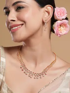 Rubans 22KT Gold-Plated Cubic Zirconia Studded Flower Motif Necklace Set