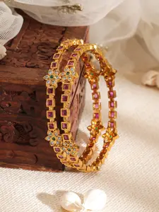 Rubans Set of 2 Gold-Plated Ruby Kundan Zicronia Studded Bangles
