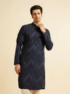 Manyavar Chevron Printed Mandarin Collar Cotton Straight Kurta
