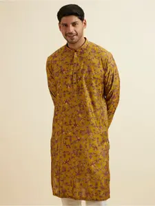 Manyavar Floral Printed Mandarin Collar Straight Kurta