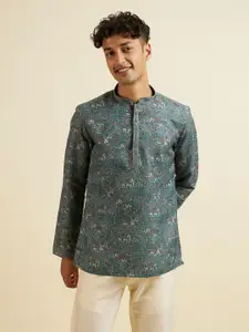 Manyavar Floral Printed Mandarin Collar Cotton Straight Kurta
