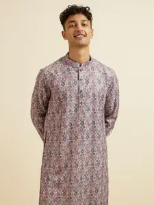 Manyavar Floral Printed Mandarin Collar Straight Kurta