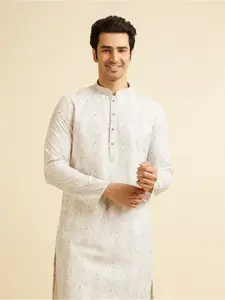 Manyavar Floral Embroidered Straight Thread Work Kurta with Pyjamas