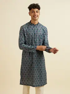 Manyavar Ethnic Motifs Printed Mandarin Collar Straight Cotton Kurta