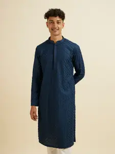 Manyavar Floral Embroidered Regular Thread Work Georgette Kurta With Pyjama