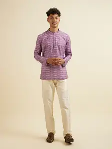 Manyavar Floral Printed Mandarin Collar Straight Short Kurta