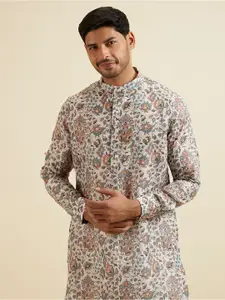 Manyavar Floral Printed Mandarin Collar Straight Kurta