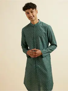 Manyavar Ethnic Motifs Printed Mandarin Collar Cotton Straight Kurta