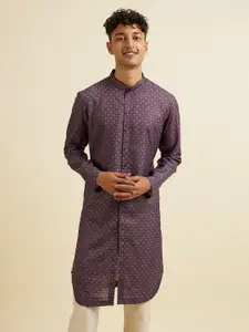 Manyavar Ethnic Motifs Printed Mandarin Collar Cotton Straight Kurta