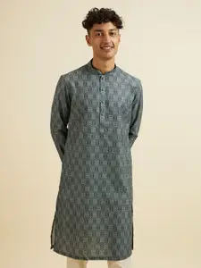 Manyavar Floral Printed Mandarin Collar Cotton Straight Kurta