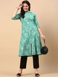 SHOWOFF Geometric Printed Mandarin Collar Cotton A-Line Kurta
