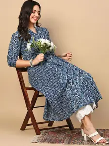 SHOWOFF Ethnic Motifs Printed Shirt Collar Cotton A-Line Kurta