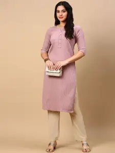 SHOWOFF Self Design Round Neck Straight Kurta
