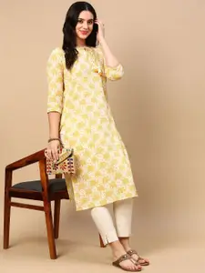 SHOWOFF Ethnic Motifs Printed Tie Up Neck Sequinned Cotton Straight Kurta