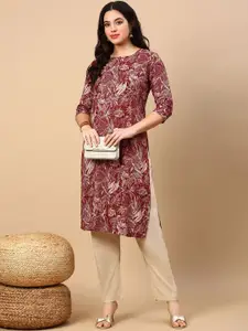 SHOWOFF Floral Printed Cotton Straight Kurta