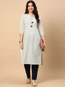 SHOWOFF Animal Printed Tie-Up Neck Cotton Straight Kurta