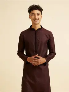 Manyavar Floral Embroidered Thread Work Mandarin Collar Straight Kurta with Pyjamas