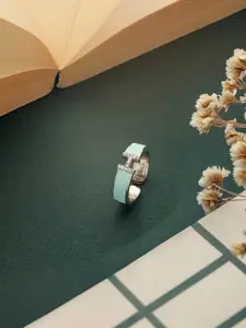 SARAF TRENDZ Anti-tarnish Silver Plated American Diamond-Studded Finger Ring