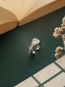 SARAF TRENDZ Anti-tarnish Silver Plated CZ Stone Studded Buckle Design Finger Ring