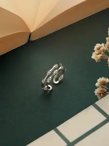 SARAF TRENDZ Anti-tarnish Silver-Plated CZ Stones-Studded Minimal Band Finger Ring