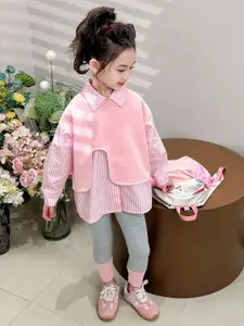 StyleCast x Revolte Girls Striped Pure Cotton Top with Leggings