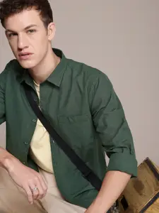 Roadster Men Spread Collar Curved Hem Premium Linen & Cotton Opaque Casual Shirt