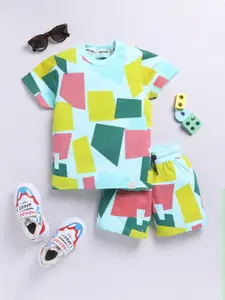 Happy Faces Boys Pure Cotton Abstract Print T-shirt with Shorts