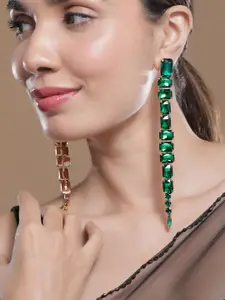 Rubans 18KT Gold Plated Emerald Studded Glamorous Shoulder Duster Drop Earrings