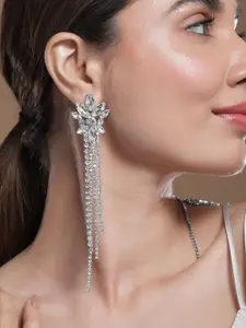 Rubans Rhodium Plated Crystal AD & Zirconia Studded MultiLayer Shoulder Drop Earrings