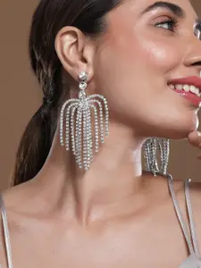 Rubans Rhodium Plated Crystal AD & Zirconia Studded MultiLayer Shoulder Drop Earrings