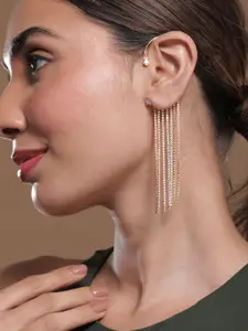 Rubans 18KT Gold Plated Zirconia Studded Multi-Layered Shoulder Duster Ear Cuff Earrings